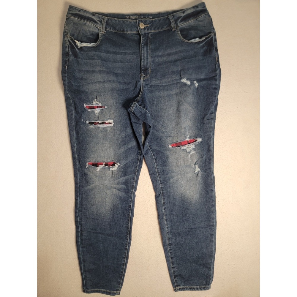 M by Maurices stretch jeans High Rise fit Plaid Accents distressed Women's 24W L